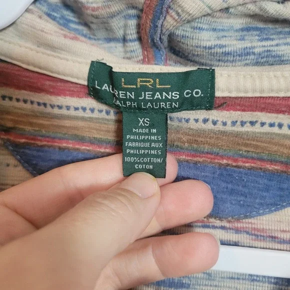 Lauren Ralph Lauren Striped Southwestern Hoodie XS Multi Color Cotton Pullover - Picture 7 of 12